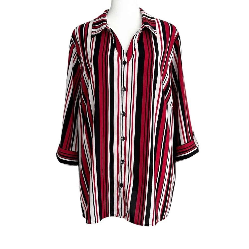 Catherines 3/4 Sleeve Striped Button Up Shirt (1X WP)‎